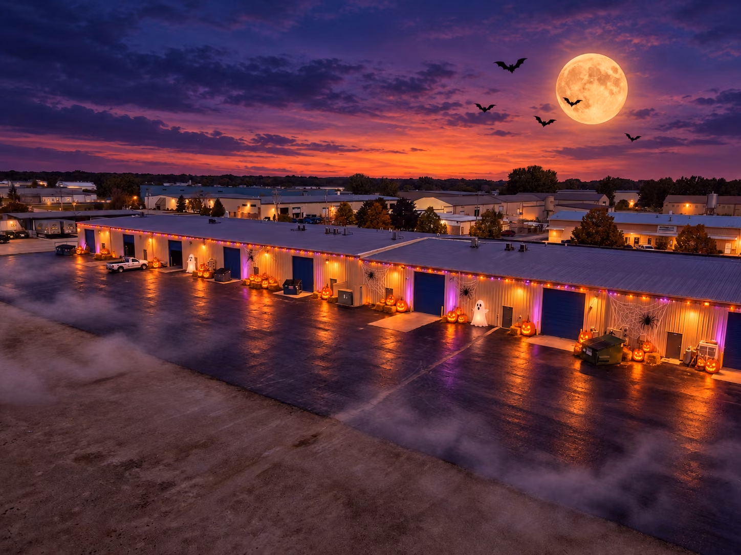 business, Moonlit Halloween warehouse twilight, Pro Business Centers, center, space, Office Space for Rent